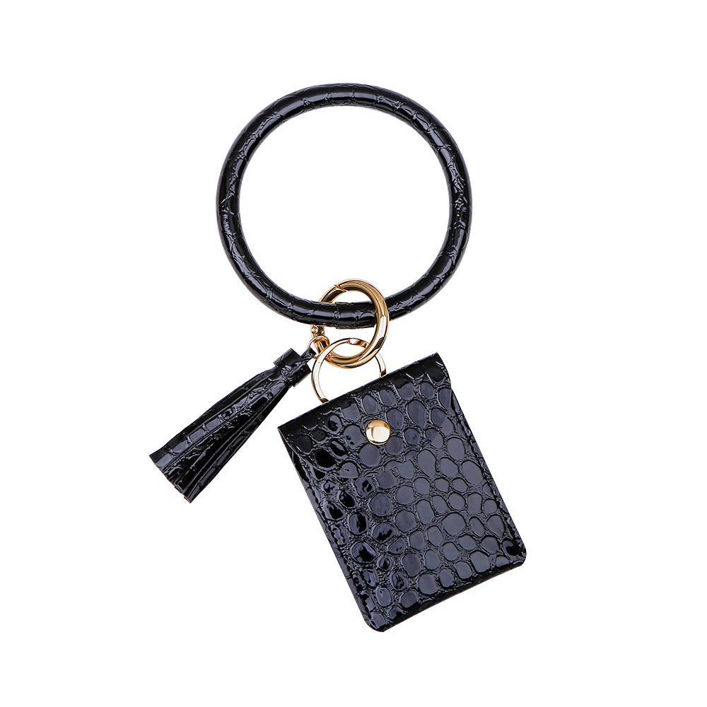 Wholesale PU Leather Tassel Coin Purse Wrist Keychain